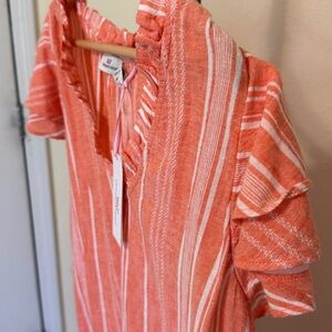 Vineyard Vines Striped Orange Dress with Ruffle Sleeves